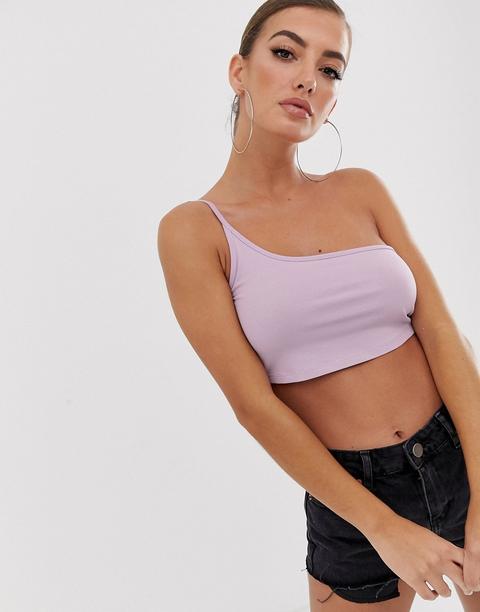 Asos Design - Top Corto Skinny Senza Maniche Monospalla Lilla - Viola