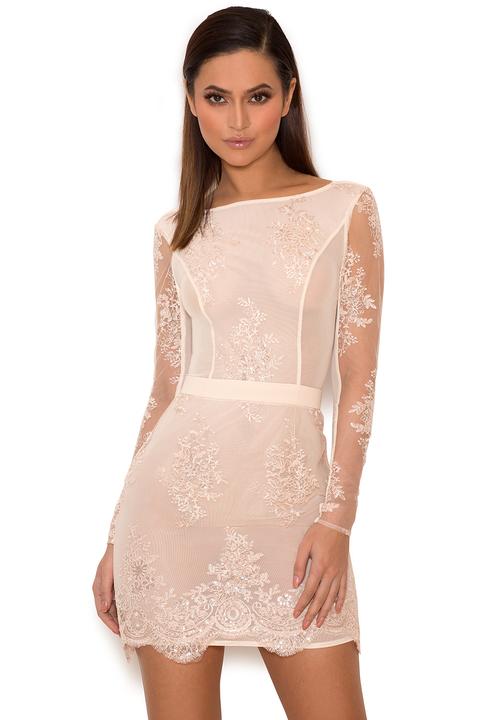 Light Pink Lace And Sequin Backless Dress - Sale