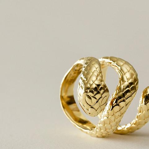 Anillo Serpiente Abierta Plata Recubierta Oro