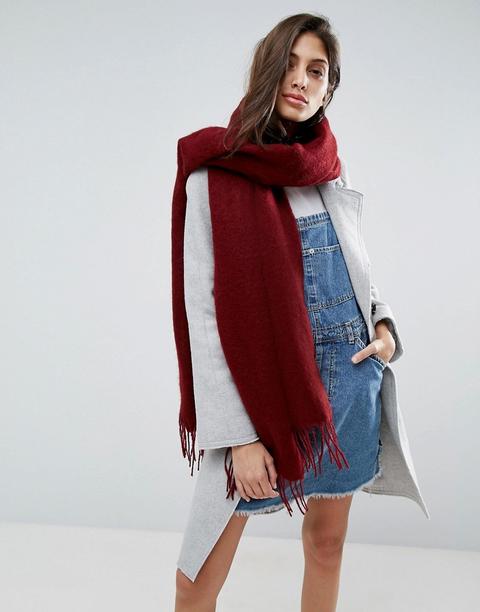 Asos - Sciarpa Lunga Morbidissima Lavorata Con Nappe - Rosso