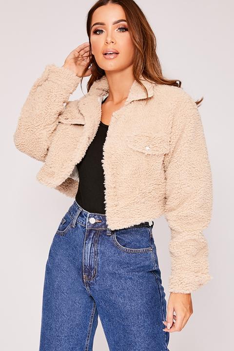 Camel Jackets - Iris Camel Teddy Fur Cropped Trucker Jacket