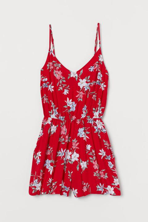 H & M - V-neck Playsuit - Red