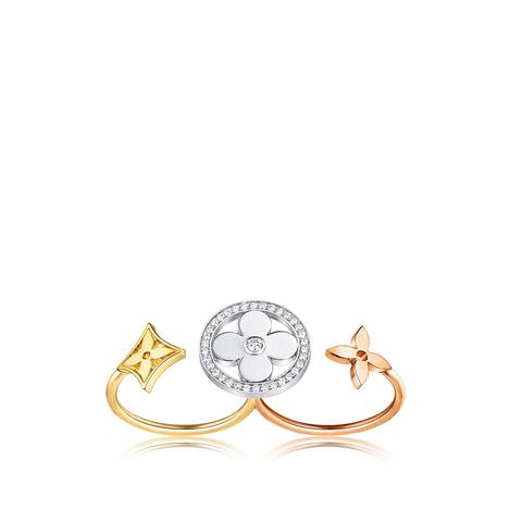 Doppio Anello Idylle Blossom Xl, 3 Sfumature Di Oro E Diamanti