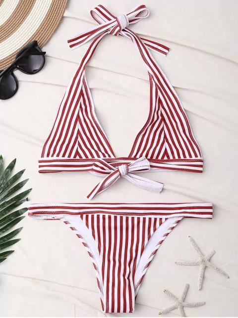 Traje De Baño De Halter A Rayas Red