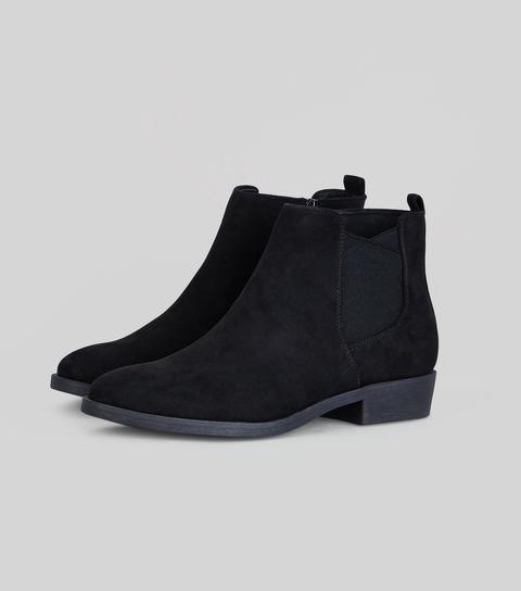 Black Suedette Low Heel Chelsea Boots