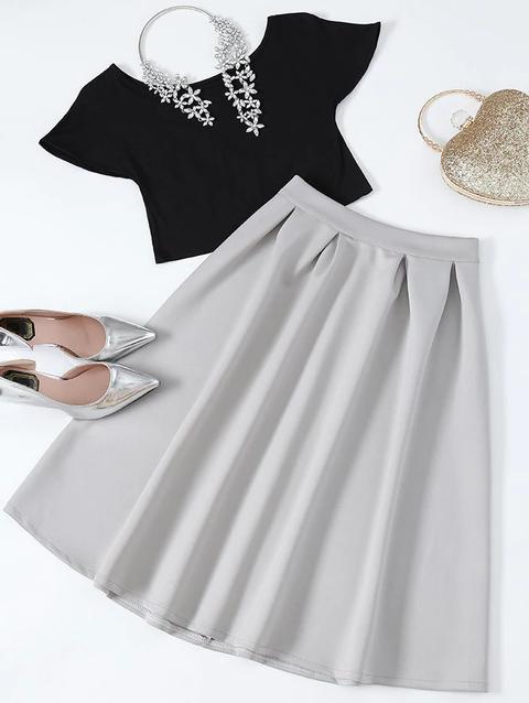 Ritagliata Tee E Midi Flare Skirt Black And Grey