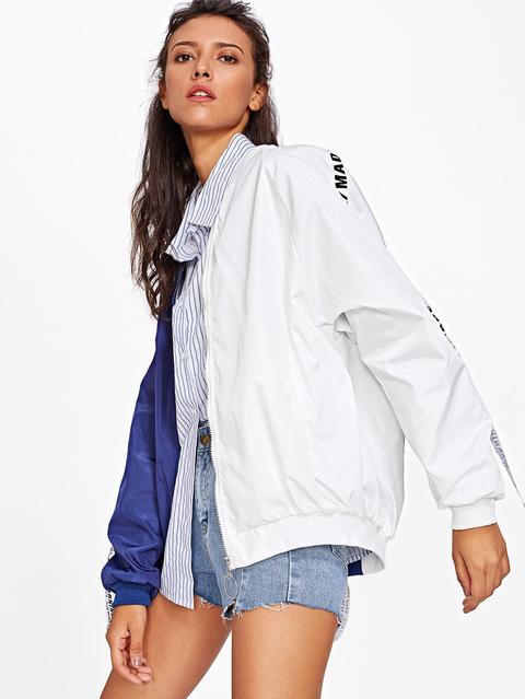 Patch back ribbon detail deals two tone bomber jacket