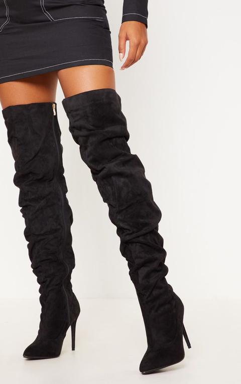 Black Thigh High Slough Boot