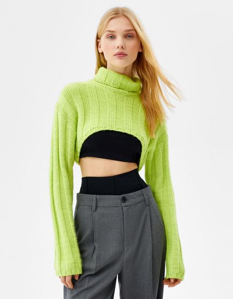 Jersey Cropped Cuello Alto Rib