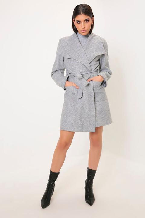 Grey Waterfall Woollen Belted Coat