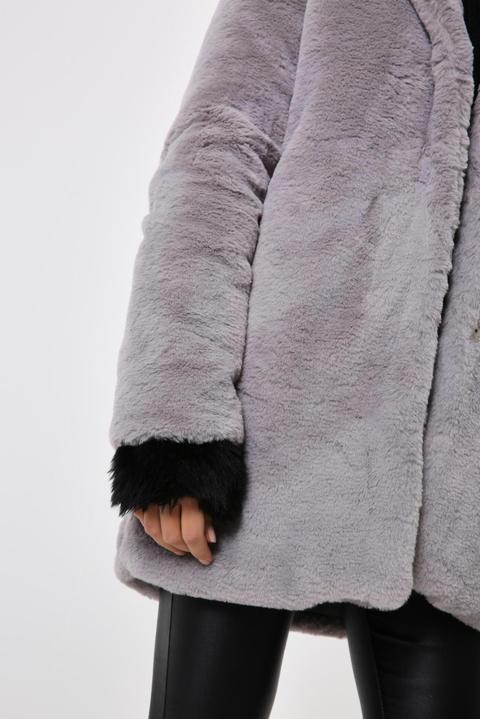 Grey Faux Fur Longline Coat