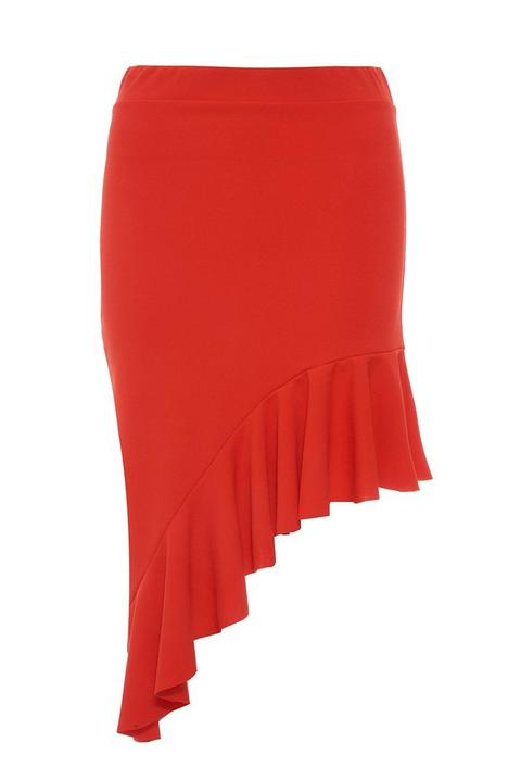 Red Asymmetrical High Waist Skirt