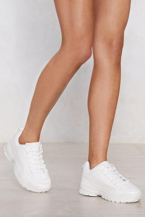 Womens Chunky Faux Leather Trainers