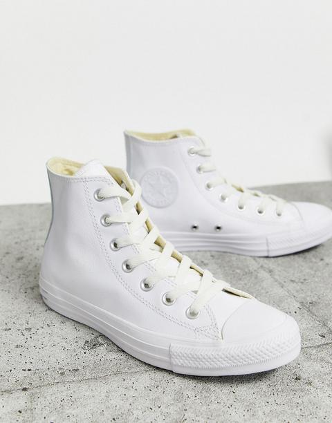 Converse Chuck Taylor All Star Hi White Leather Monochrome Trainers