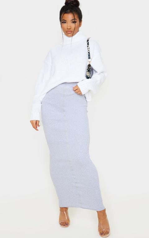Grey Rib Seam Detail Maxi Skirt