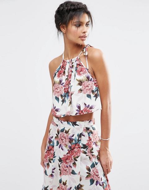 Top Corto De Tirantes De Conjunto Con Doble Capa Y Estampado Floral De Asos