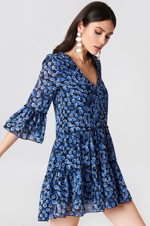 Na-kd Boho V-neck Ruffle Mini Dress - Blue