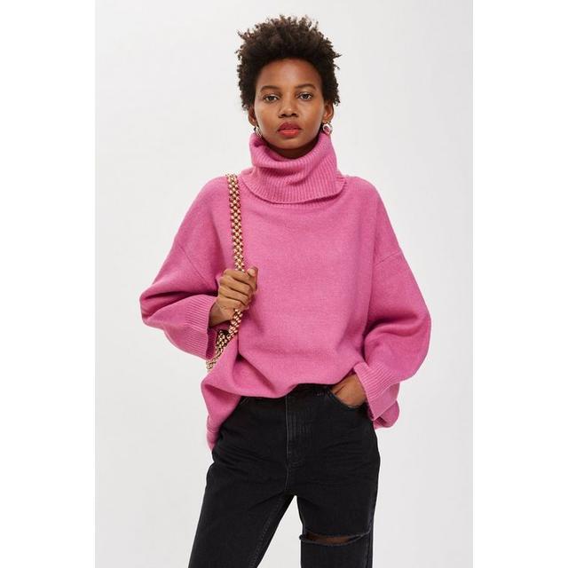 Ladies pink polo neck jumper new arrivals