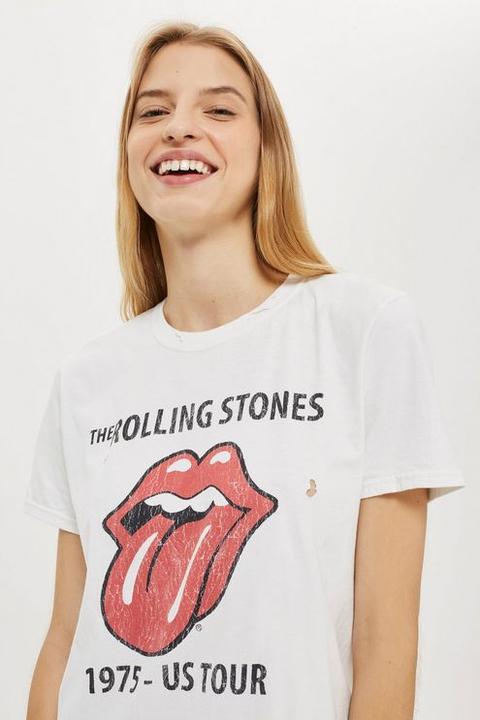 Womens Rolling Stones T-shirt By And Finally - Ecru, Ecru