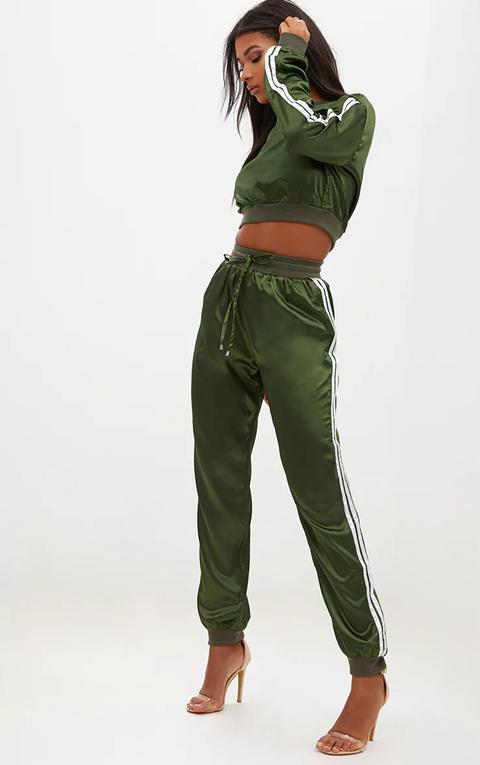 Emerald Green Satin Sporty Trim Joggers, Emerald Green