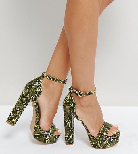 Sandalias De Tacón Con Plataforma Y Estampado De Serpiente De Missguided
