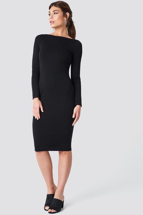 black boat neck dress