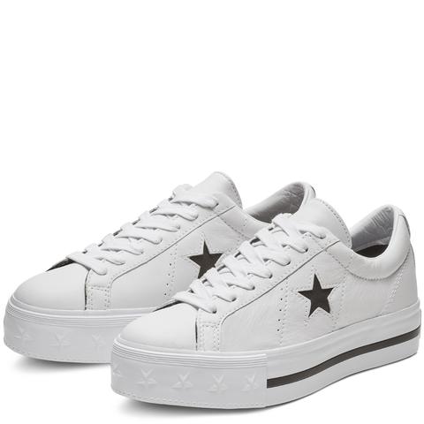 one star platform leather low top