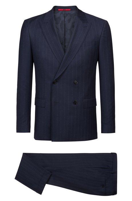 Abito Slim Fit Gessato In Lana Vergine Realizzata In Italia