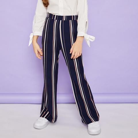 Girls Striped Wide Leg Pants