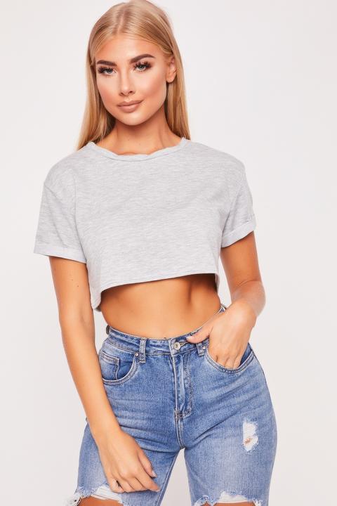 Ellie Grey Boxy Turn Up Sleeve Crop Top