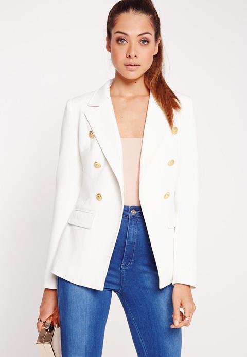 Military Style Blazer White, White