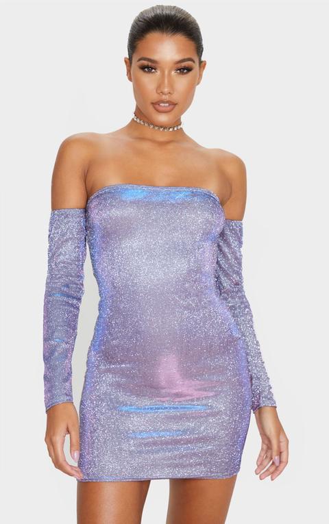 Multi Iridescent Glitter Bardot Bodycon Dress