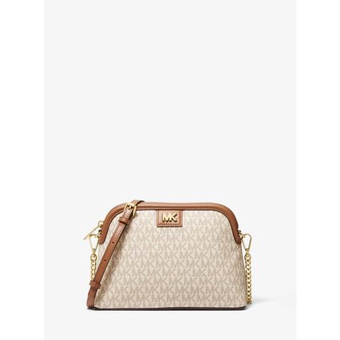 Mk Large Logo Dome Crossbody Bag - Vanilla/acorn - Michael Kors