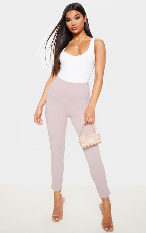 Stone High Waisted Pleated Front Detail Skinny Trouser