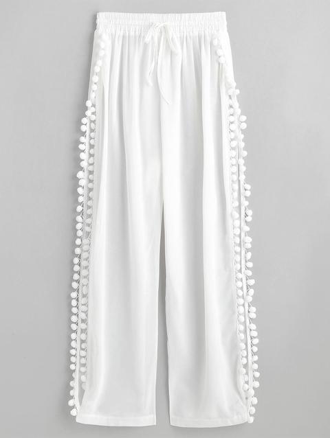 Slit Pom Pom Sheer Beach Pants