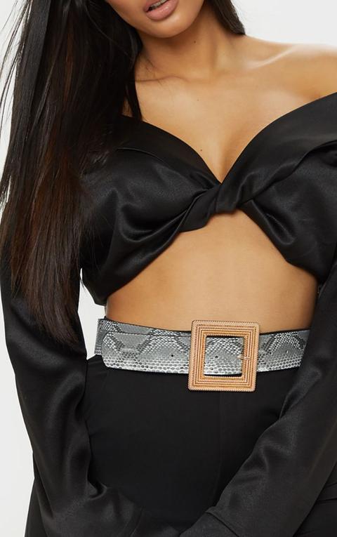 Grey Snake Square Buckle Waist Belt