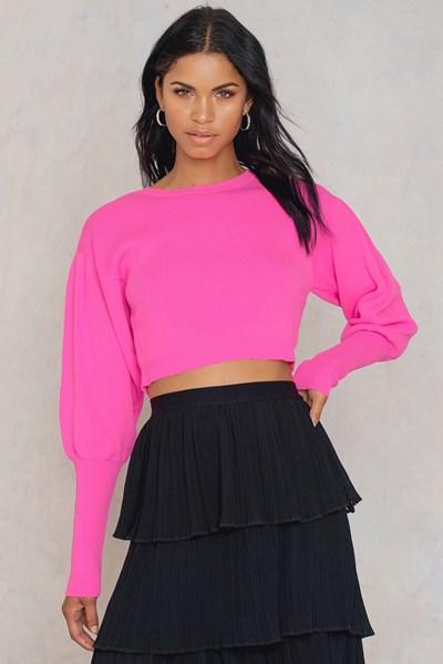 Trendyol Crop Balloon Sleeve Sweater - Pink