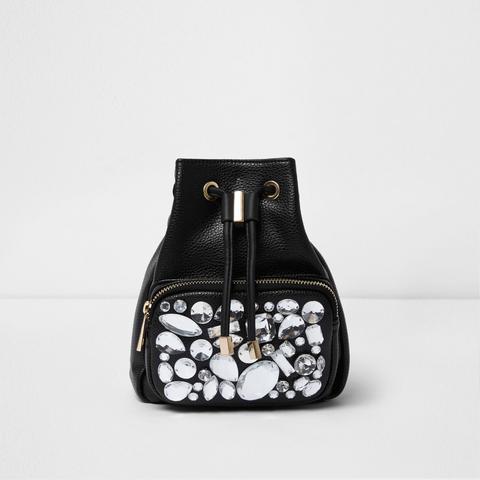 Black Gem Embellished Mini Backpack