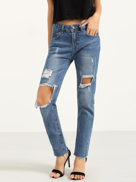 Jeans Roto De Dobladillo Natural -azul