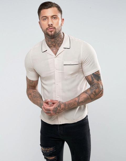 Camisa De Corte Estándar De Viscosa Y Lino Con Cuello Con Solapas En Blanco De Asos