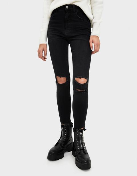 Jean Skinny Fit Taille Haute Avec Déchirures