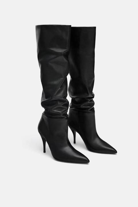 black leather high heel booties