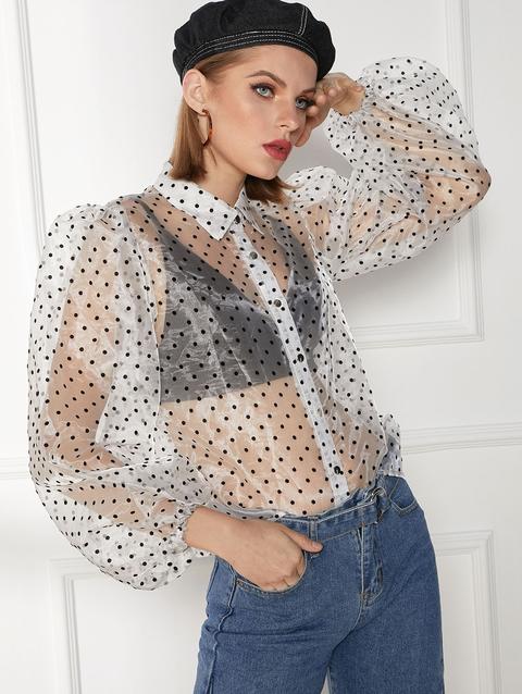 Camicia A Maniche A Palloncino A Pois Multi-a