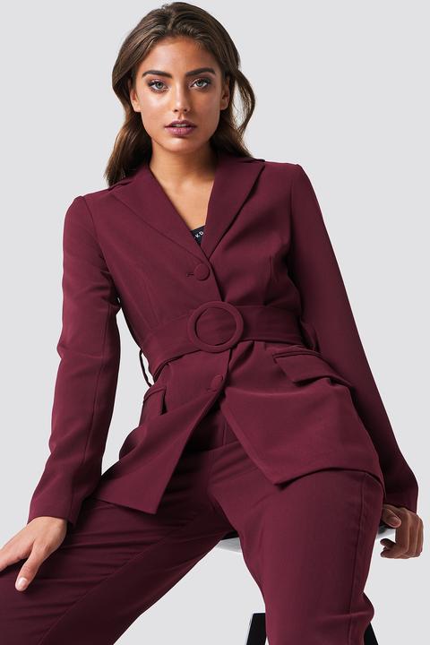 Wide Belted Blazer Red