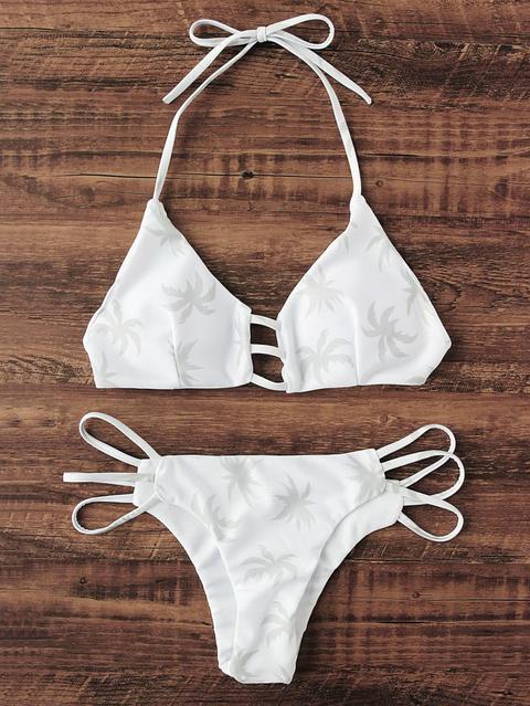 Palm Tree Print Ladder Cutout Bikini Set