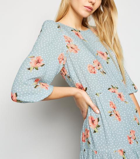 New look puff sleeve midi dress in hotsell blue spot