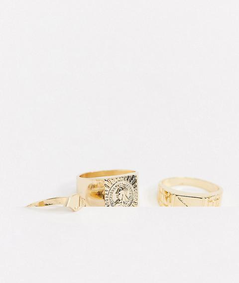 Pack De Anillos En Tono Dorado Brillante Con Diseño De Moneda Romana De Asos Design