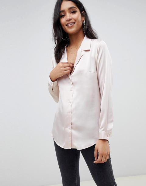 Asos Design Relaxed Satin Long Sleeve Shirt