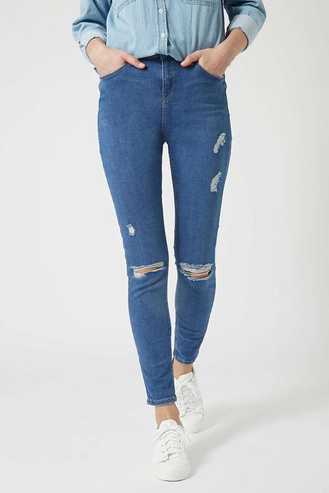 Womens Tall Moto Blue Rip Jamie Jeans - Mid Stone, Mid Stone