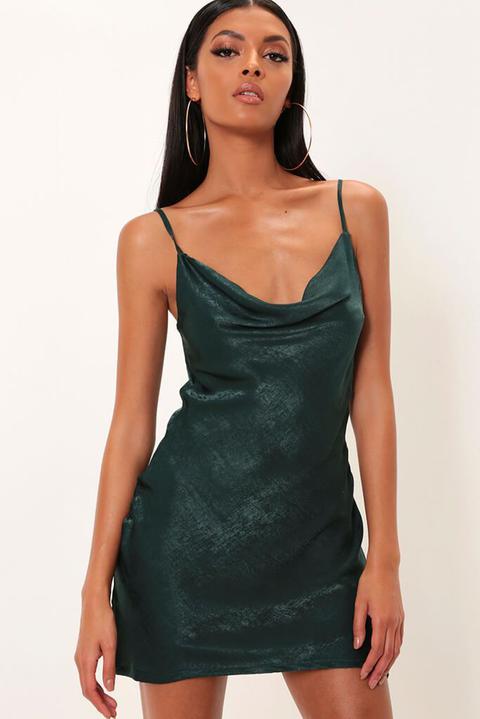 Emerald Cowl Neck Satin Mini Dress